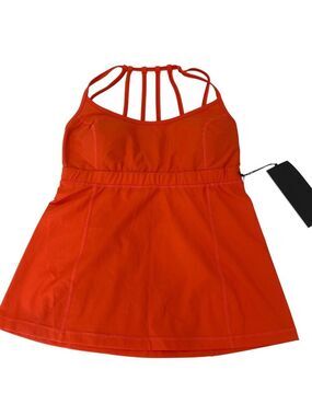 Karma Athletics Womens Strappy Back Orange Athletic Tank Top Built-In Bra Lightw